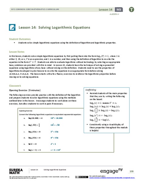 Solving Logarithmic Equations Lesson Plan