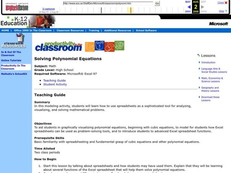 Solving Polynomial Equations Lesson Plan