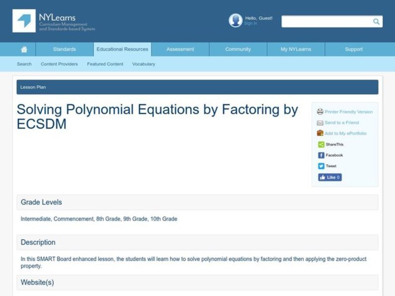 Solving Polynomial Equations by Factoring Lesson Plan