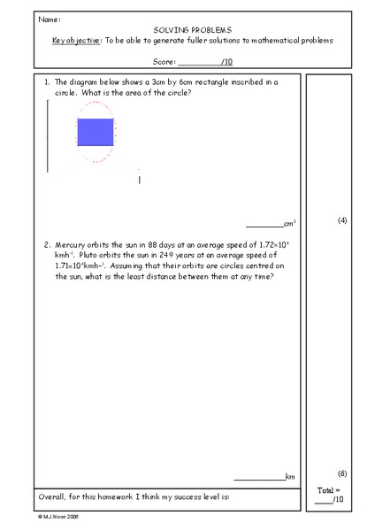 Solving Problems Worksheet
