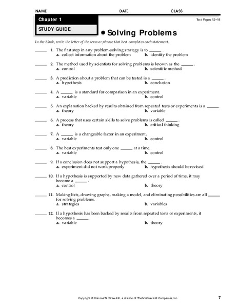 Solving Problems Worksheet