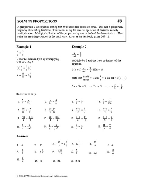 Solving Proportions Worksheet