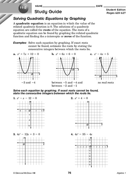 Solving Quadratic Equations by Graphing Worksheet