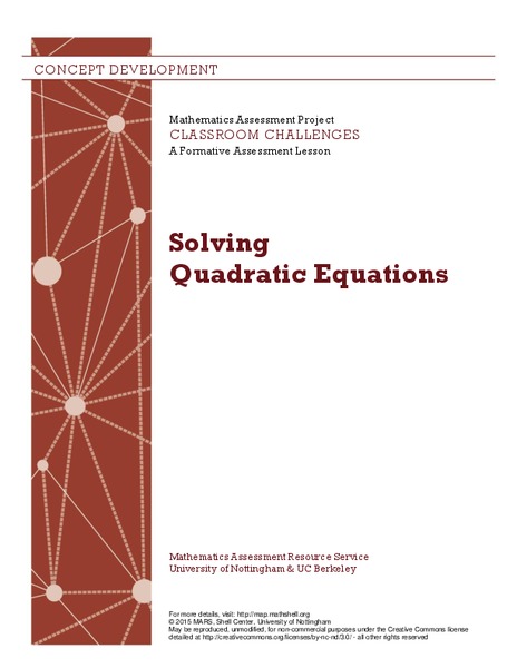 Solving Quadratic Equations Lesson Plan
