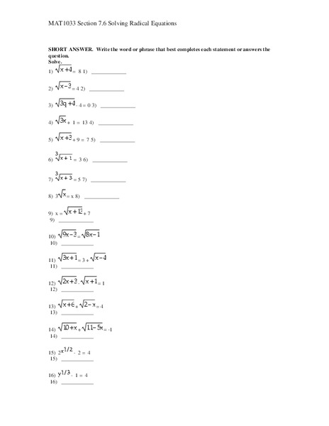 Solving Radical Equations Lesson Plan