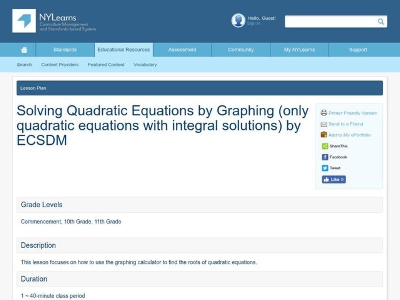 Solving Quadratic Equations by Graphing Lesson Plan