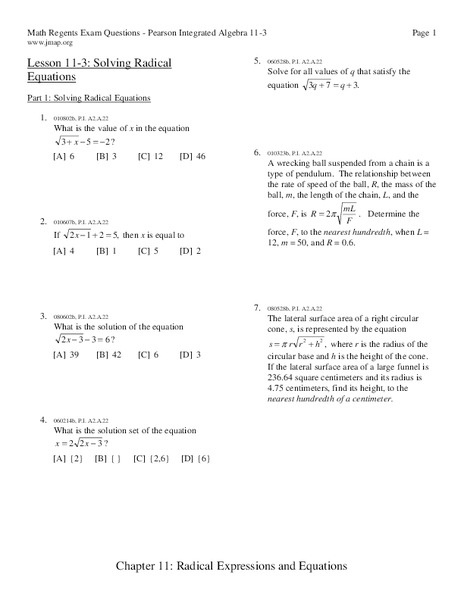 Solving Radical Equations Worksheet