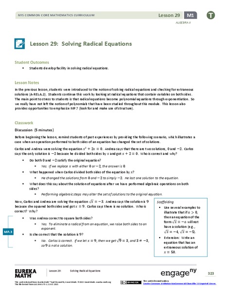 Solving Radical Equations Lesson Plan