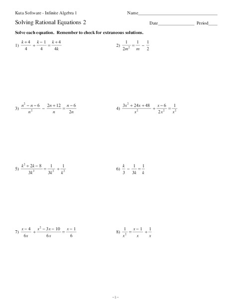 Solving Rational Equations Worksheet