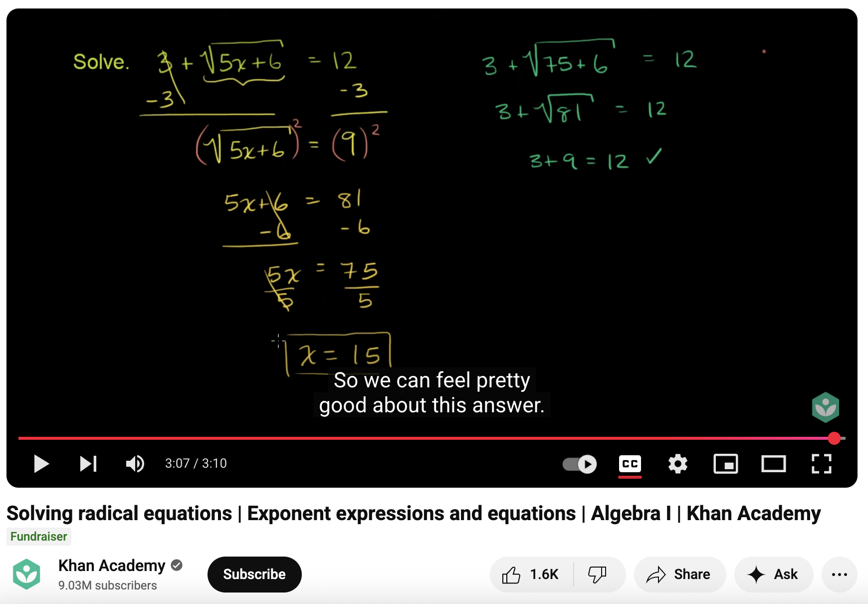 Solving Radical Equations, Exponent Expressions and Equations, Algebra I Instructional Video