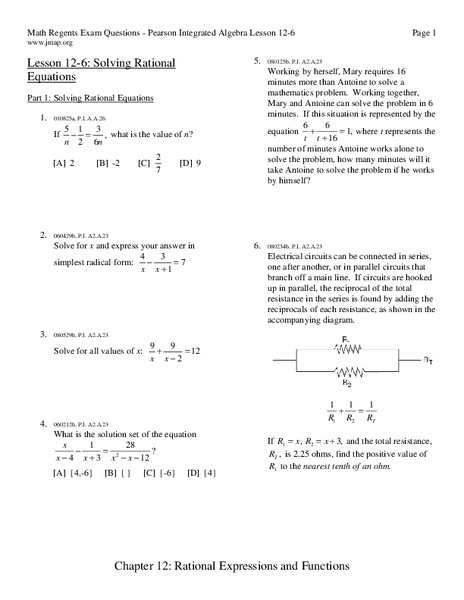 Solving Rational Equations Worksheet