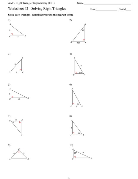 Solving Right Triangles Worksheet
