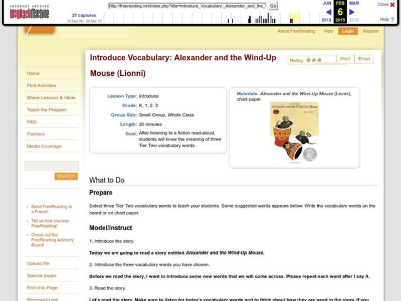 Alexander and the Wind-Up Mouse  Lesson Plan