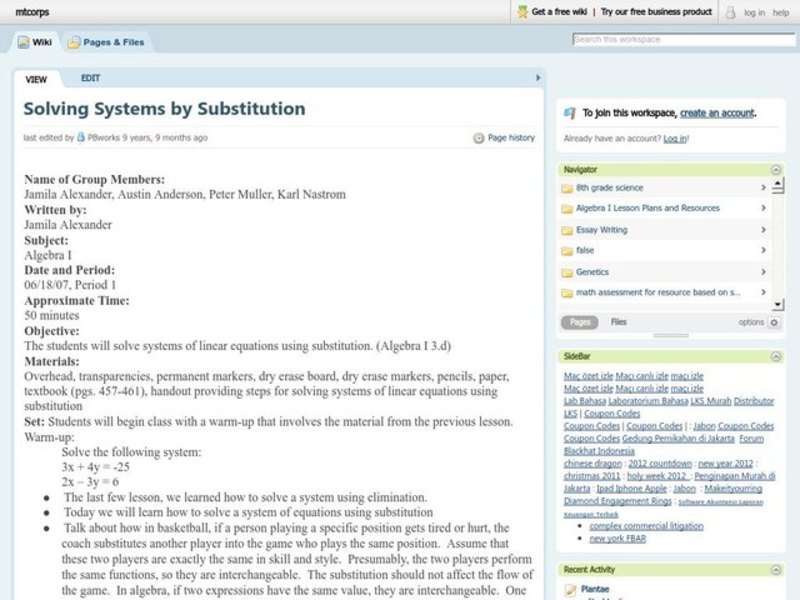 Solving Systems by Substitution Lesson Plan