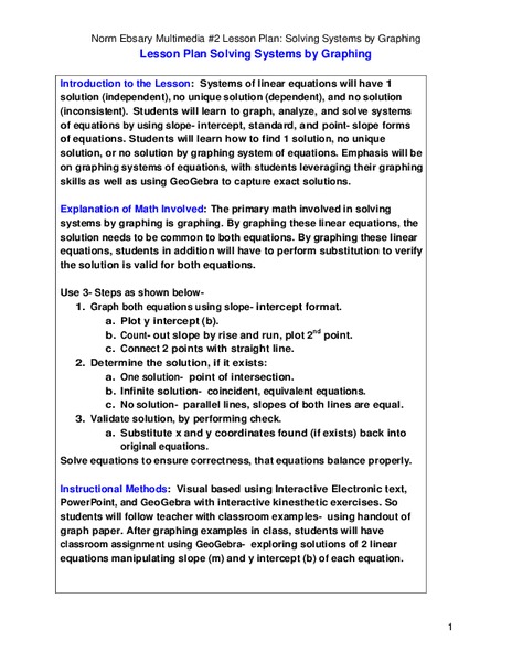 Solving Systems by Graphing Lesson Plan