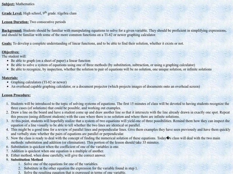Solving Systems of Equations Lesson Plan