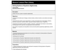 Solving Systems of Equations Algebraically Lesson Plan