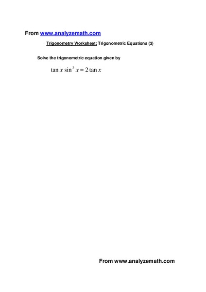 Solving Trigonometric Equations Worksheet