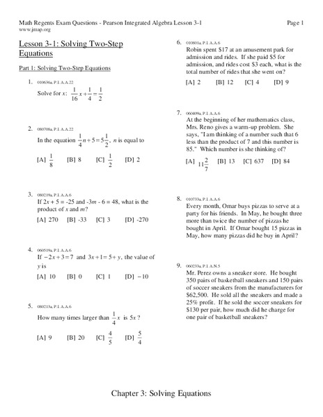 Solving Two Step Equations Worksheet