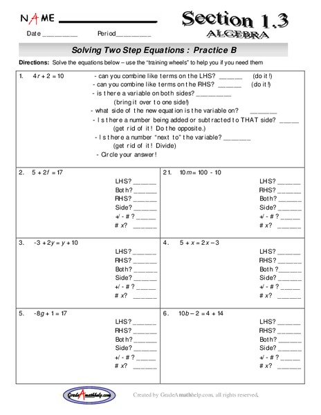 Solving Two Steps Equations Lesson Plan