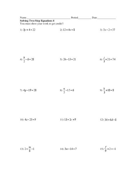 Solving Two-Step Equations Worksheet