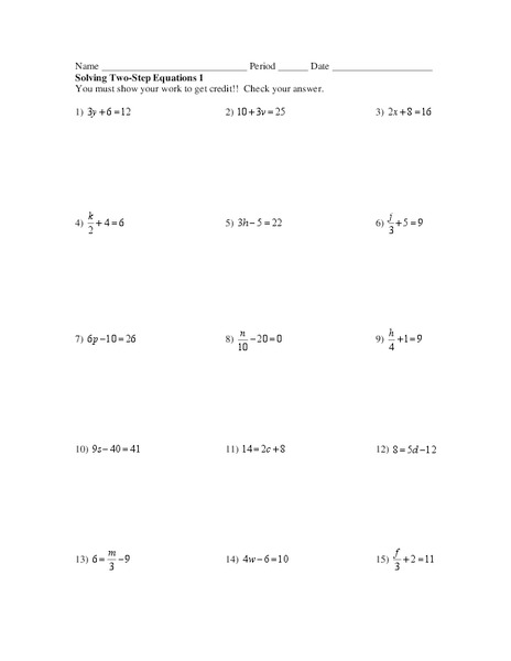 Solving Two-Step Equations Worksheet