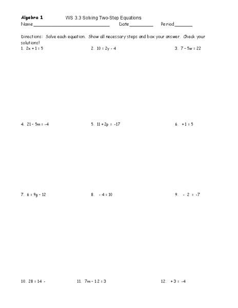 Solving Two-Step Equations Lesson Plan