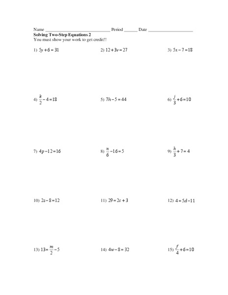 Solving Two-Step Equations Worksheet