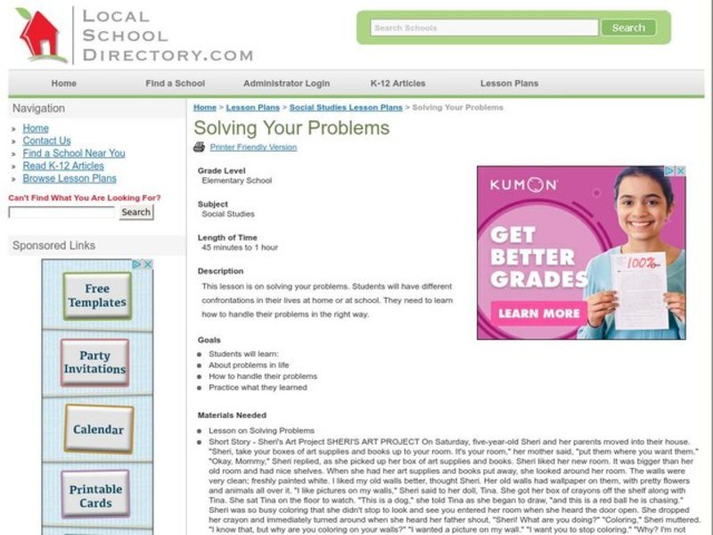Solving Your Problems Lesson Plan