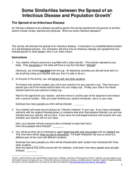 Some Similarities between the Spread of an Infectious Disease and Population Growth Worksheet