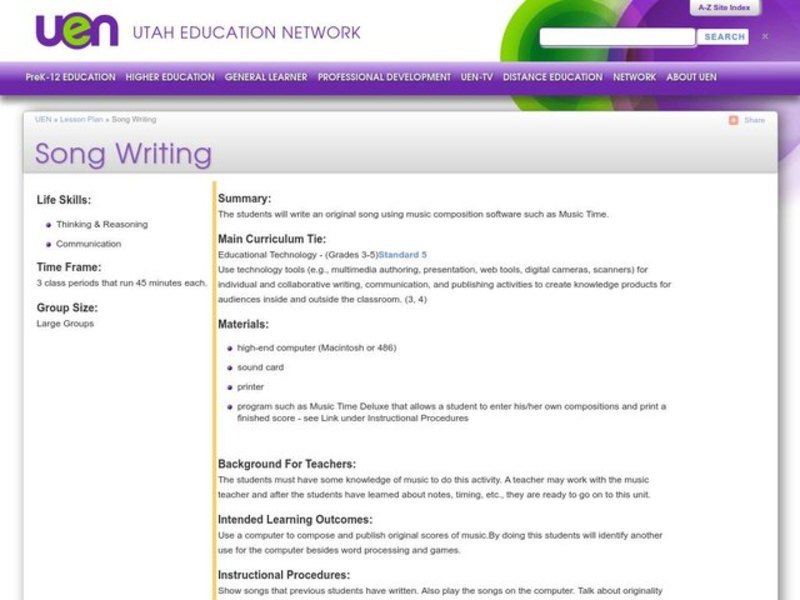 Song Writing Lesson Plan