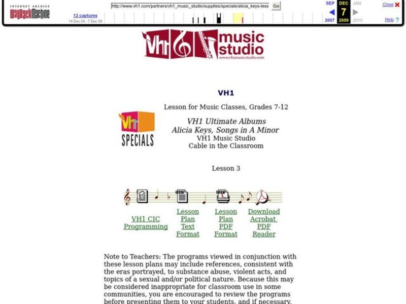 Alicia Keys, Songs in A Minor Lesson Plan