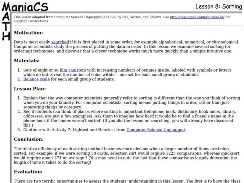 Sorting Lesson Plan