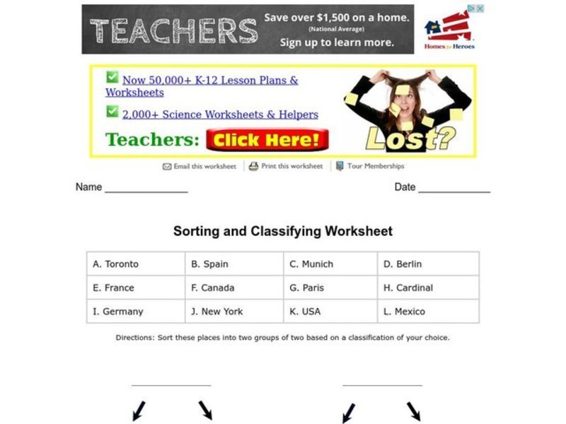 Sorting and Classifying Worksheet