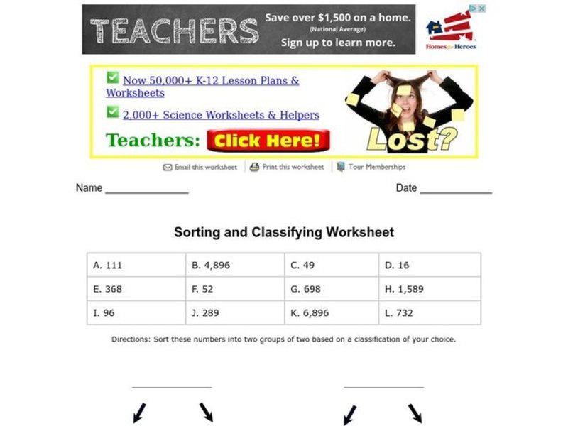 Sorting and Classifying Worksheet Worksheet