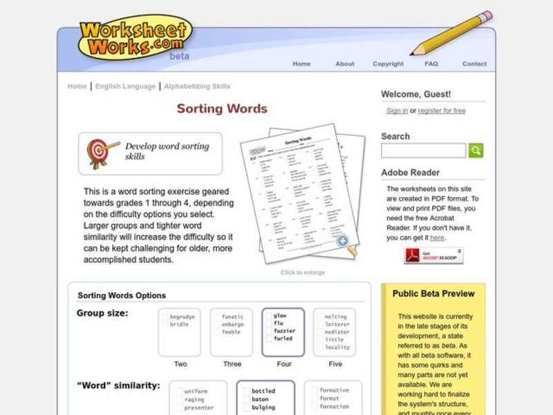 Sorting Words Worksheet