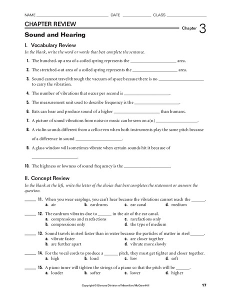 Sound and Hearing Worksheet