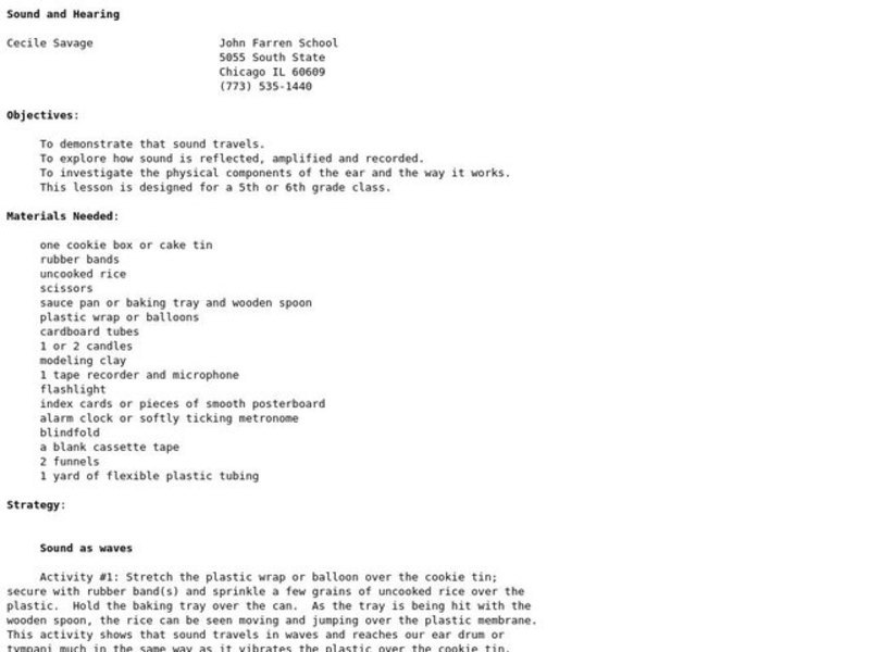 Sound and Hearing Lesson Plan