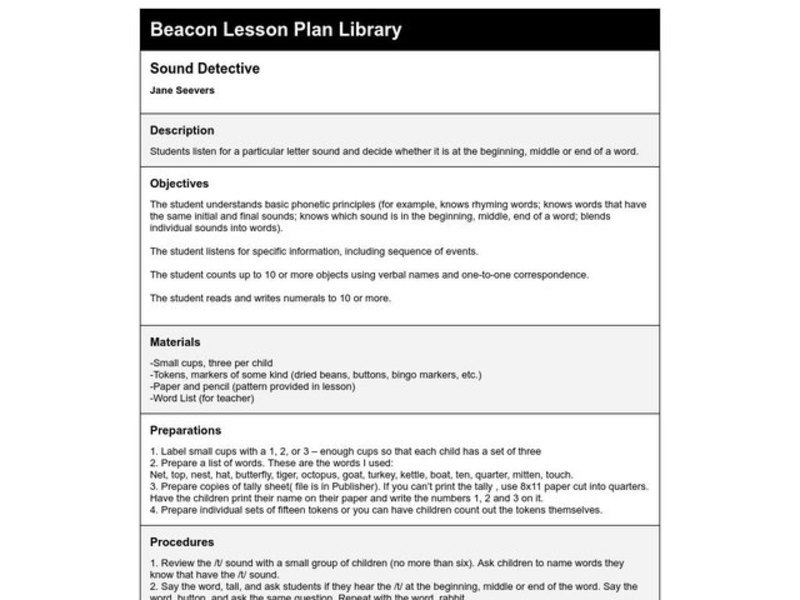 Sound Detective Lesson Plan
