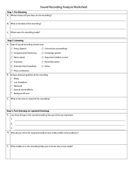 Sound Recording Analysis Worksheet Lesson Plan