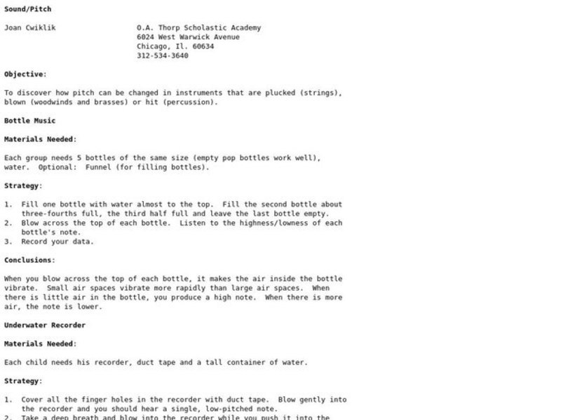 Sound/Pitch Lesson Plan