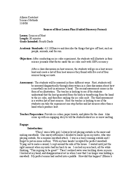 Sources of Heat Lesson Plan