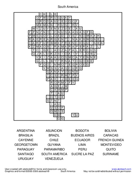 South America Worksheet