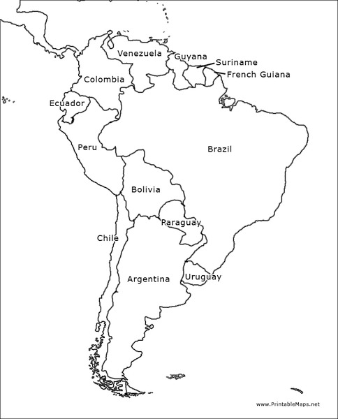 South America Outline Map Organizer