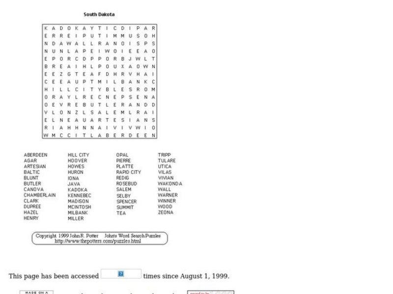 South Dakota Worksheet