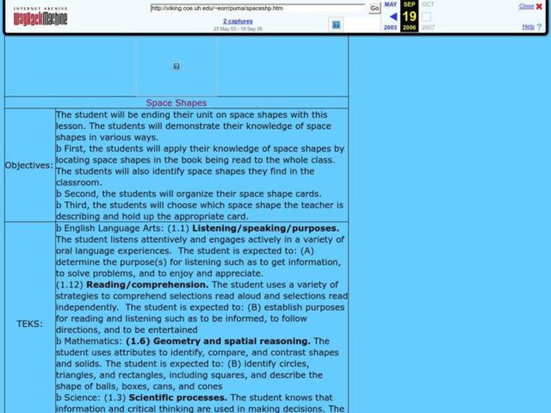 Space Shapes Lesson Plan