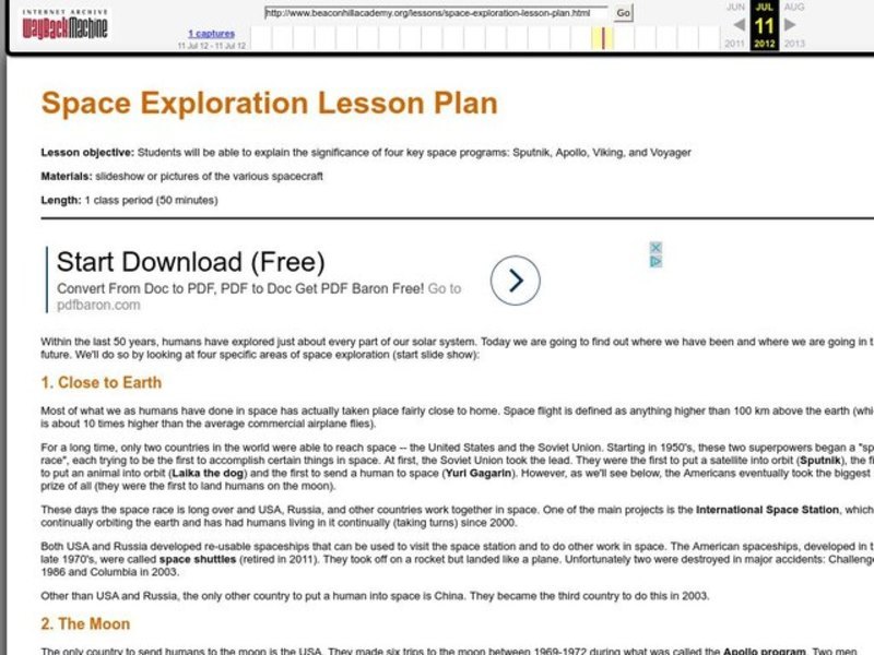 Space Exploration Lesson Plan