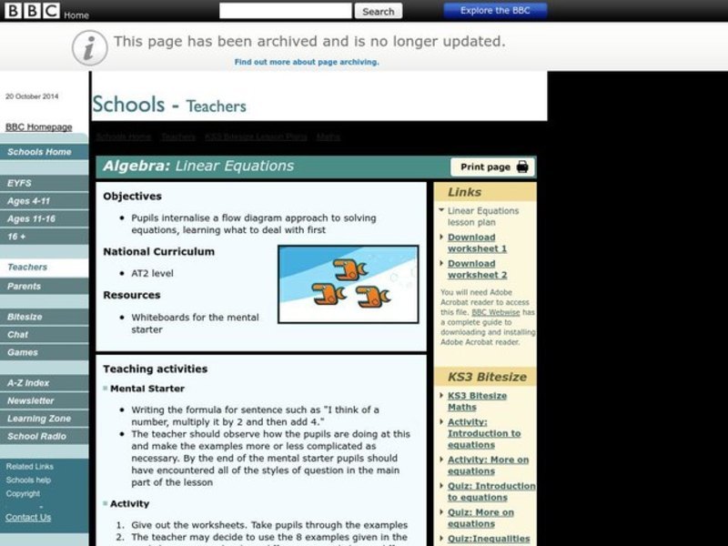 Algebra: Linear Equations Lesson Plan