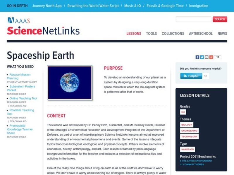 Spaceship Earth Lesson Plan