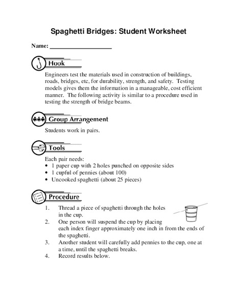 Spaghetti Bridges: Student Worksheet Worksheet